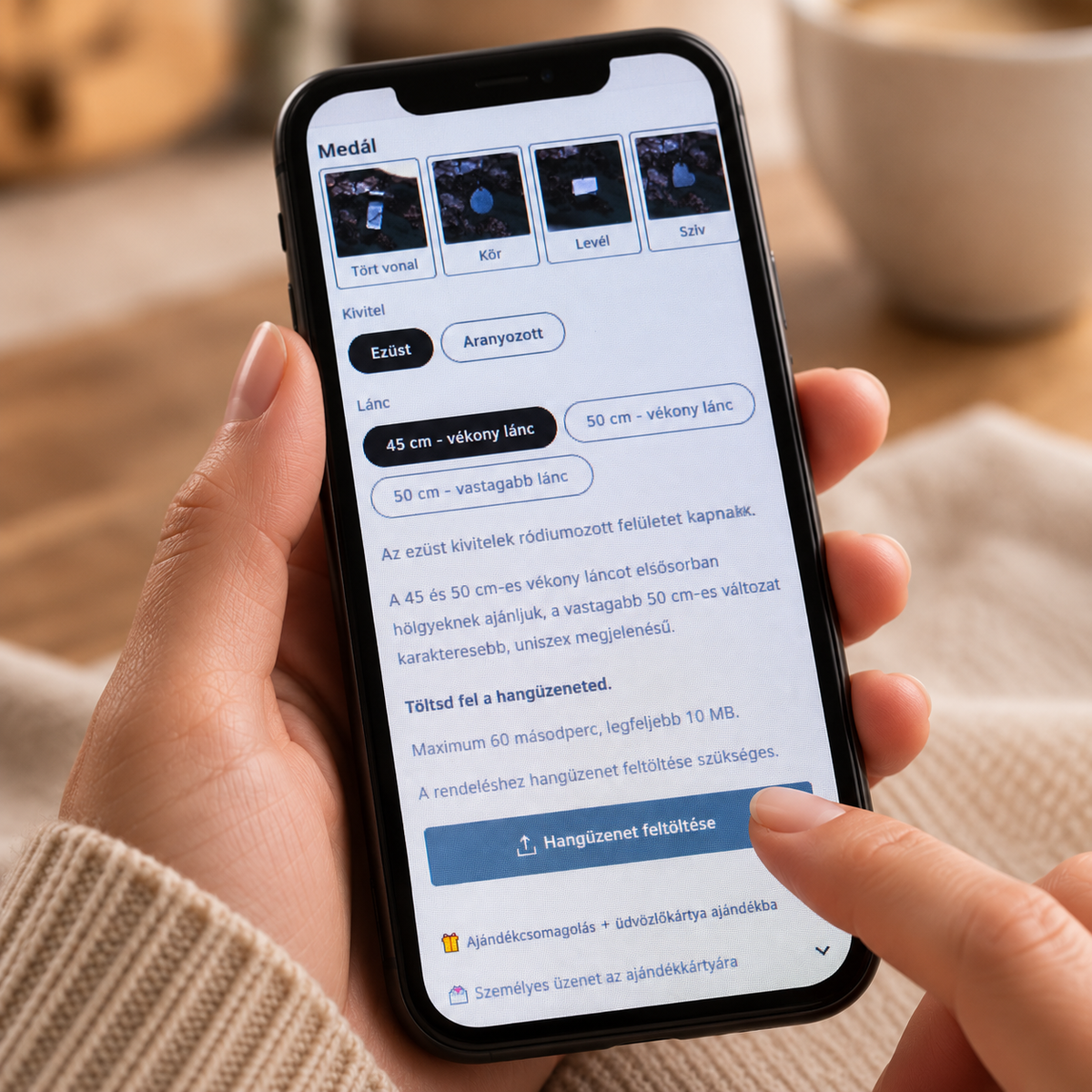 Hangüzenet feltöltése az Őrzött Hang webáruházban mobiltelefonon.